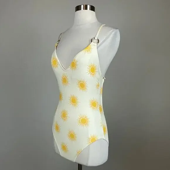 Kate Spade Sunshine Print Strappy Back One Piece Bathing Suit Yellow Size Small - Picture 5 of 11